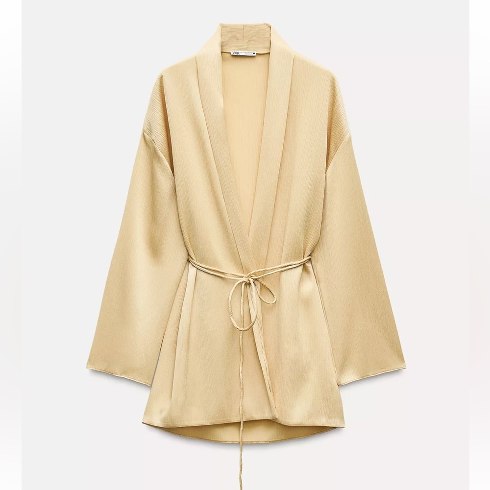 Zara Yellow Belted Pleated Kimono & Pleated Wide Leg Pant